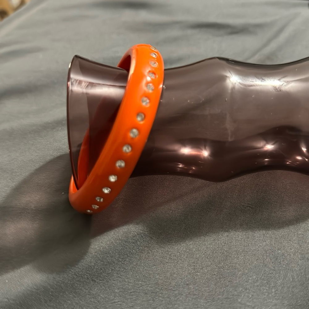 Vintage Orange Bangle Bracelet with Rhinestones